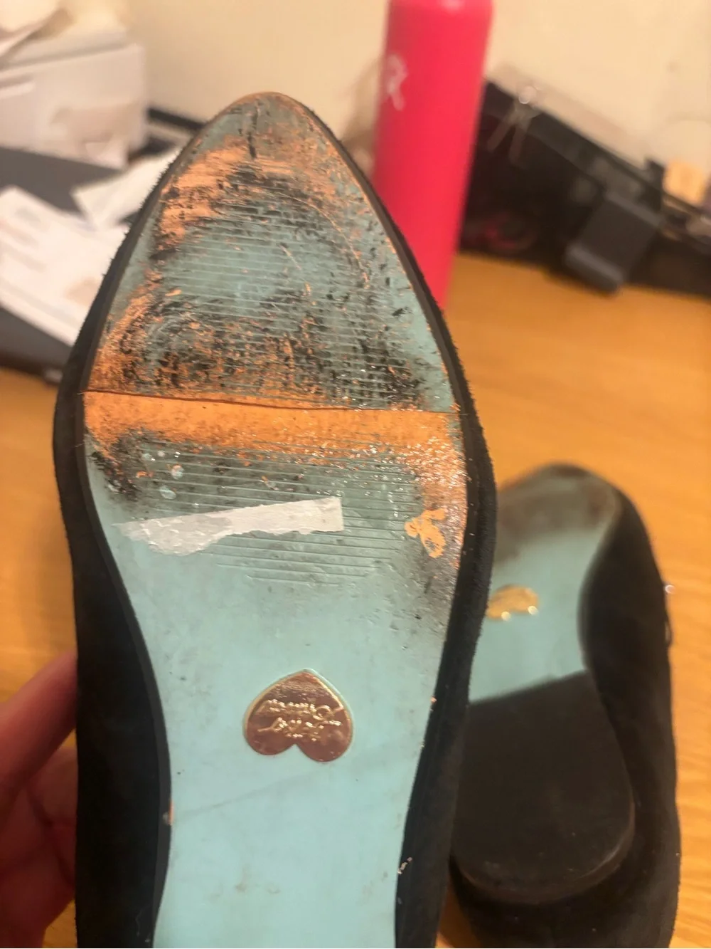 Betsey Johnson Black Pointed-Toe Flats with Crystal Embellishment